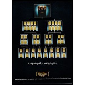 1978 Johnnie Walker Black Label Scotch Vintage Print Ad Christmas Gift Box Art